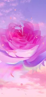 Dreamy pink rose with a pastel sky background.