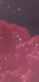 Dreamy pink clouds with stars in night sky wallpaper.