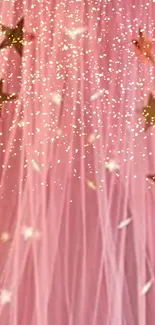 Pink canopy with golden stars and fairy lights over bed.