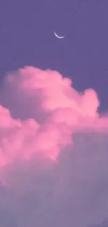 Purple clouds and crescent moon in serene sky wallpaper.