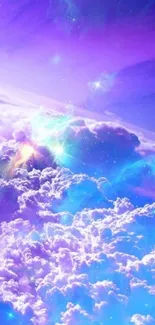 Vibrant purple clouds with stars in a dreamy sky wallpaper.