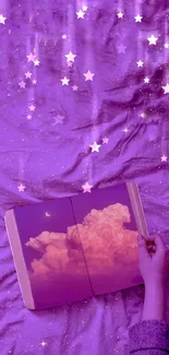 Dreamy purple wallpaper with clouds and celestial themes, perfect for mobile screens.