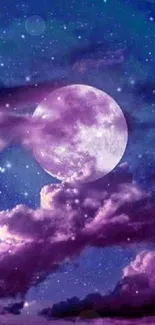 Purple clouds and moonlit sky wallpaper with stars.