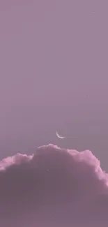 Dreamy purple sky wallpaper with moon and clouds.