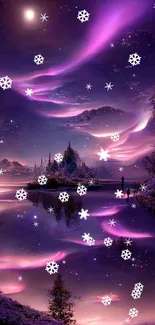 Dreamy purple nightscape with starry sky and reflective waters.