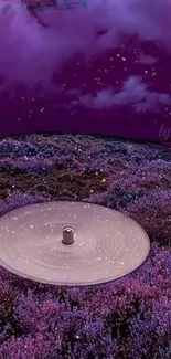 Purple night sky with floral record player design.