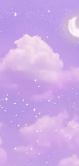 Dreamy purple sky wallpaper with clouds and stars.