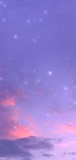 Purple sky wallpaper with stars and pink clouds.