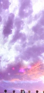 Dreamy purple sky with clouds and stars, creating a tranquil aesthetic.