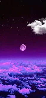 Violet night sky wallpaper with a glowing moon.