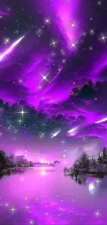 Purple night sky with stars and reflections mobile wallpaper.