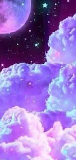 Purple sky with dreamy clouds and stars wallpaper.