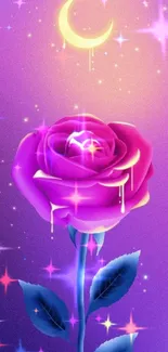 Mystical purple rose under a crescent moon