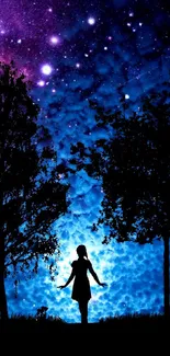 Silhouette of girl with galaxy sky background wallpaper.