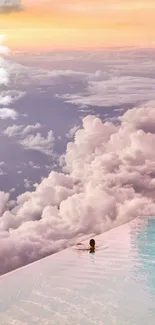 Infinity pool with dreamy sunset clouds and sky view.