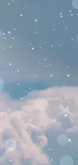 Mobile wallpaper of a dreamy sky with clouds and stars.