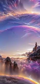 Fantasy landscape with mountains and a vibrant dreamy sky.