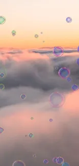 Dreamy sunset sky with bubbles floating in soft pink clouds.