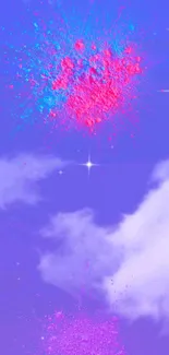 Dreamy sky with vibrant pink and blue color bursts mobile wallpaper.