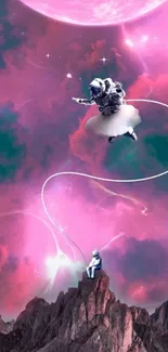 Surreal cosmic wallpaper with ballet astronaut.