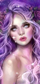 Fantasy art with purple cosmic background and enchanting figure.