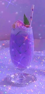 Purple drink with sparkling glitter effect on a dreamy background.