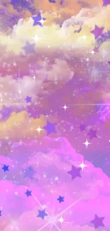 Colorful pastel clouds and stars wallpaper design.