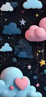 Dreamy starry sky wallpaper with colorful clouds and stars.