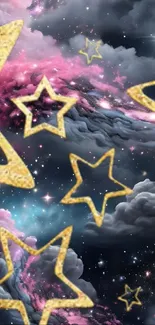 Golden stars on a dreamy galaxy sky wallpaper.