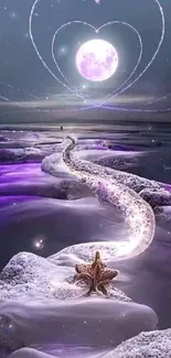 Mystical moonlit pathway with stars and purple hues in enchanting night scenery.