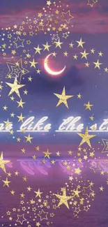 Dreamy wallpaper with stars, moon, and inspirational text on a purple sky.