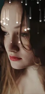 Dreamy portrait wallpaper with stars and soft expression.