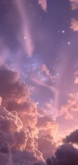 Dreamy sunset cloudscape with stars and lavender sky.