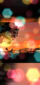 Dreamy sunset silhouette with bokeh effect and vibrant colors.