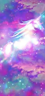 Vibrant cosmic unicorn in a galaxy scene.