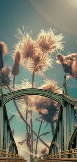 Dreamy vintage bridge with sunlit flowers mobile wallpaper.