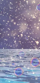 Dreamy purple water with bubbles and sparkles wallpaper.