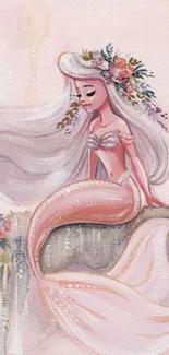 Dreamy watercolor mermaid art mobile wallpaper in pastel tones.