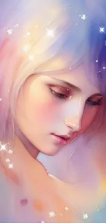 Dreamy watercolor portrait wallpaper with soft, ethereal colors.