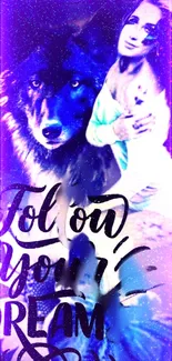 Dream-inspired wolf art phone wallpaper with purple hues.