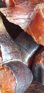 Close-up of smoked fish with rich orange colors.