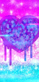 Pink and blue heart glitter wallpaper with sparkling effects.