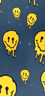 Vibrant dripping smiley face wallpaper on dark background.