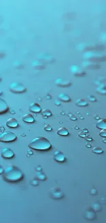 Water droplets on a smooth blue surface, creating a calming mobile wallpaper.