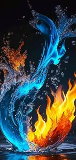 Blue and orange abstract mobile wallpaper featuring fire and water elements.