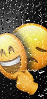 Dual expression emoji art on black background for mobile wallpaper.