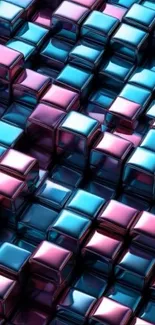 3D cubes with metallic blue and pink hues.