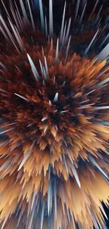 Abstract explosion art with orange and blue spikes.