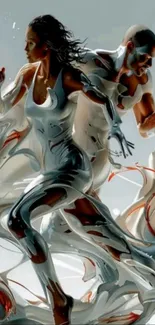 Dynamic abstract art with fluid motion figures.