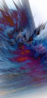 Dynamic abstract wallpaper with vibrant blue and red brush strokes.